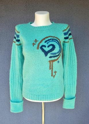 Красивый вязаный свитер с вышивкой с сердцем брендовый ангоровый