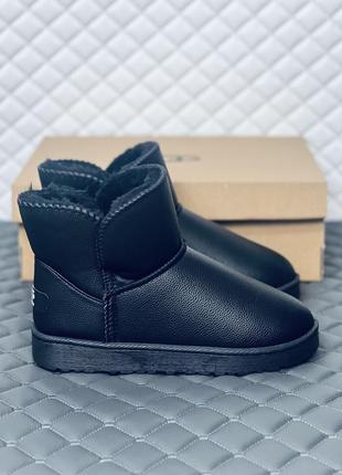 Женские зимние мини угги ugg leather black mini