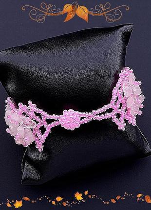 Модный браслет c розовым натуральным розовым кварцем