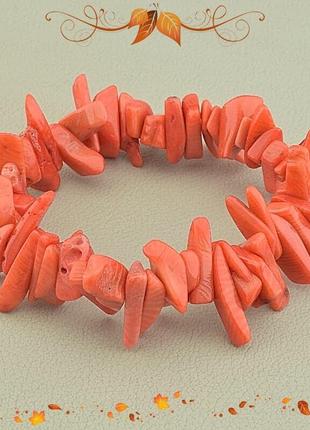 Оригинальный браслет c оранжевым натуральным кораллом