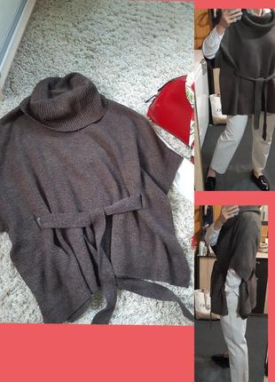 Стильный комфортный свитер пончо с поясом ,h&m,  p. 8-16