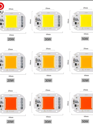 Світлодіод теплий і холодний потужністю 20 Вт.30Вт. 50 Вт. 220v