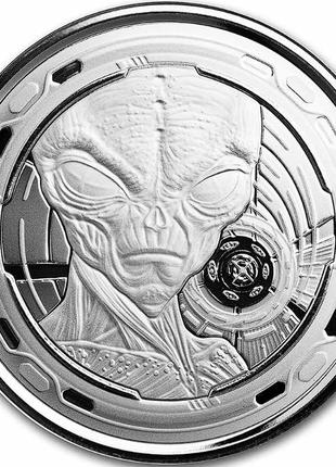 Серебряная монета Пришелец Инопланетянин Прибулець Alien, 1 ун...