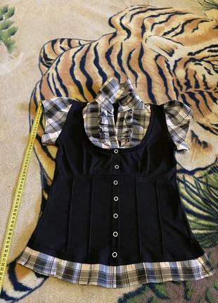 Черная блузка блуза в клеточку рубашка имитация корсета