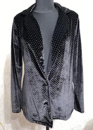 Чёрный пиджак бархатный с серебристым горошком