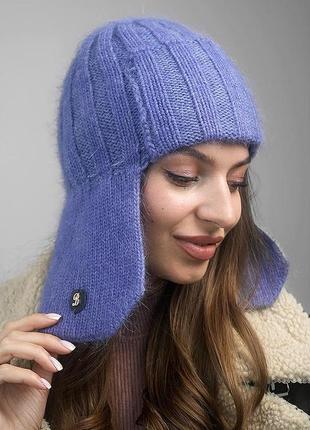 Женская теплая шапка-ушанка цвета маренго