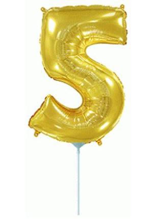 Шарик фольгированный "День Рождения: Цифра 5", мини, золото [t...
