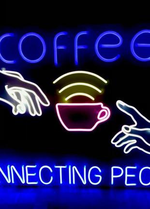 Неоновая вывеска COFFEE CONNECTING PEOPLE (900х600)