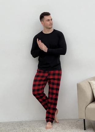 Домашня піжама для чоловіків cosy із фланелі (штани+лонгслів ч...