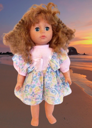 Лялька 42 см, вінтажна гумова лялька в плаття, лялька с косичка
