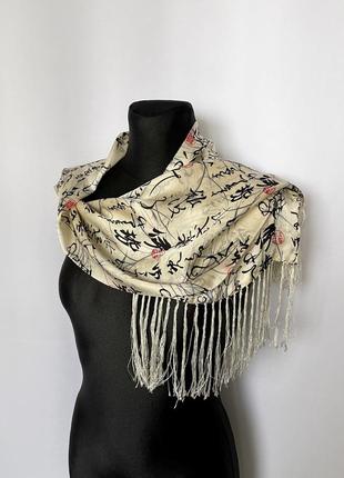 Шелковый шарф япония восточный китайский шелк шарфик с кисточк...