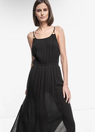 Superdry платье черное длинное вискоза с разрезами пляжное летнее