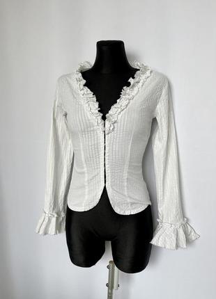 Рубашка с рюшами оборками блуза 2000е y2k белая в полоску люрекс