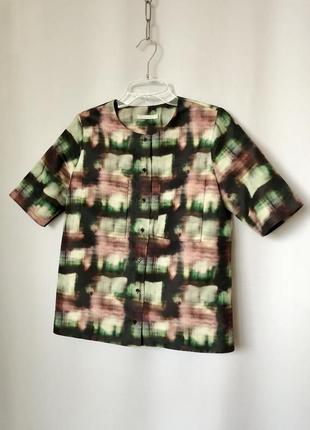 Cos блуза рубашка абстракция омбре зеленая черная на пуговицах