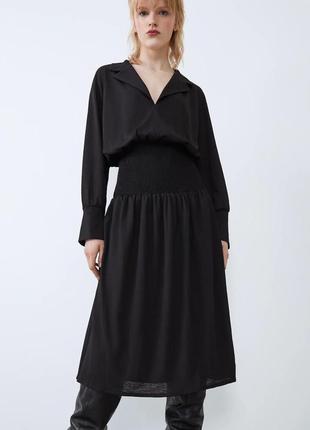 Zara длинное черное платье миди с резинкой на талии заниженная...