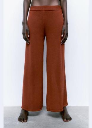Zara льняные брюки брюки брючины рыжие коричневые свободный кр...