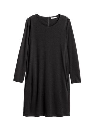 H&m базовое черное платье с карманами с рукавами плотная ткань