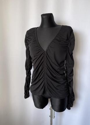 H&amp;m черный топ блуза собрана длинный рукав