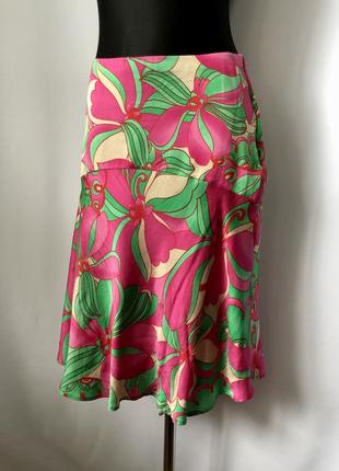 Escada sport шелковая юбка в стиле pucci розовая салатовая ярк...