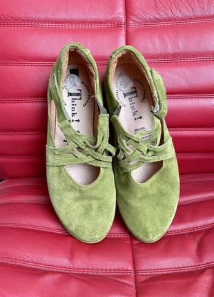Think! балетки салатовые зеленые удобные замшевые туфли на пло...