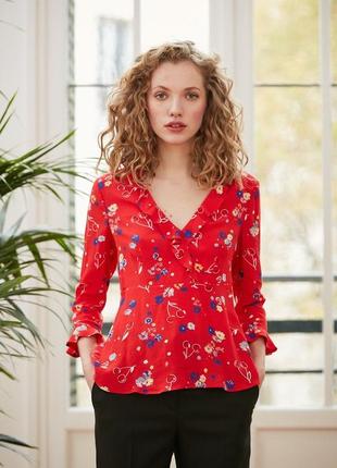 Claudie pierlot блуза красная топ с ярким узором рюши в виде m...