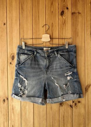 Zara джинсовые шорты с потертостями с подворотами