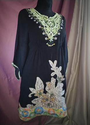 Черное мидиплатье с цветочной вышивкой meiling fashion