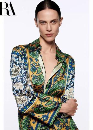 Шикарная сатиновая блуза рубашка zara /цветочный принт