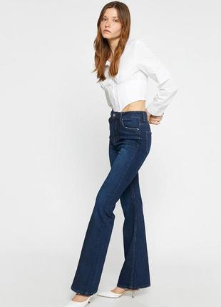 100% натуральный коттон джинсы ретро клеш mom расклешенные выс...