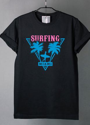 Крутая молодежная футболки с модным принтом "Miami surfing"