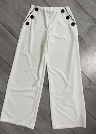 Белые брюки, летние брюки, трендовые широкие брюки, трубы