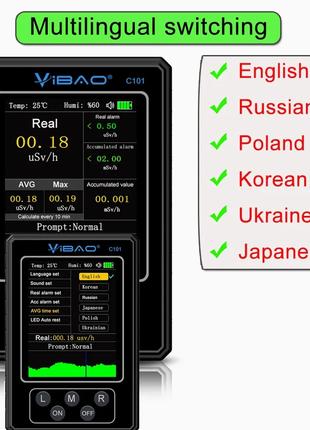 Дозиметр з Укр. мовою VIBAO C101 Вимір: + температури + вологості