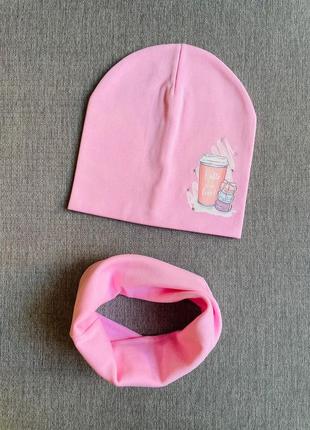 Трикотажный комплект шапка+хомут для девочки от 6 лет 53 54 56