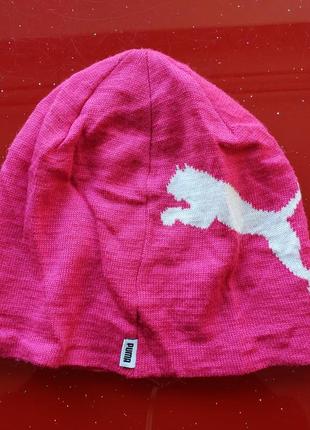 Puma женская шапка бини розовая с белым 50% шерсть