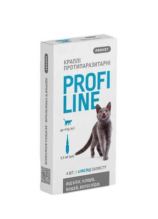 Краплі на холку PROFILINE д/котів до 4кг 1уп.(4 пип.*1,0мл) ТМ...