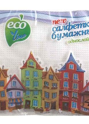 Серветки паперові 1-шарові, 40шт, білий ТМ Eco Line