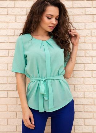 Літня блузка шифонова з короткими рукавами та пояском колір