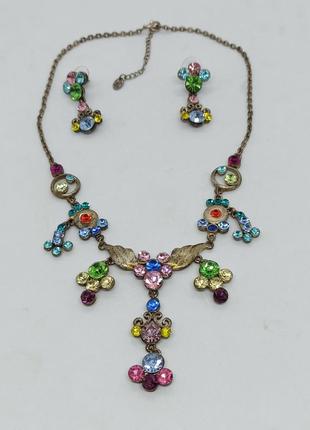 Набор комплект женской бижутерии ожерелье и серьги с разноцвет...