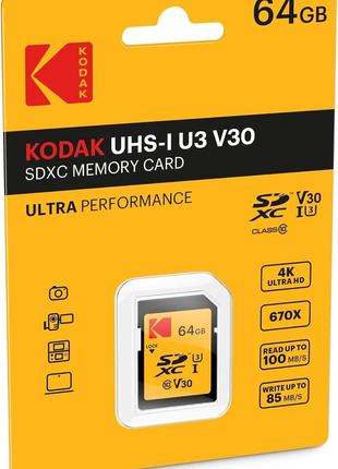 Карта памяти Kodak SD 64 GB (U3/V30/A1)