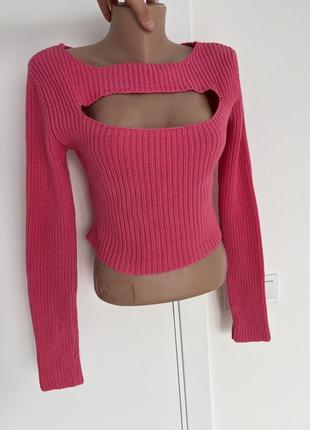 Barbie джемпер розовый с разрезом на груди укороченный свитер ...
