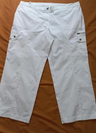 Белые хлопковые стрейчевые брюки, штаны, большой размер