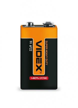 Батарейка солевая VIDEX 6F22/9V (Крона) 1pcs SHRINK