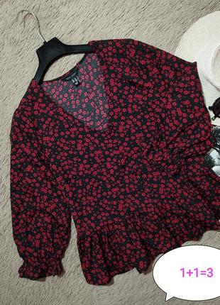 Шикарный цветочный топ с оборкой и объемными рукавами/блузка/б...