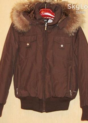 Куртка тёплая капюшон мех енот коричневый astrolabio 46-48р