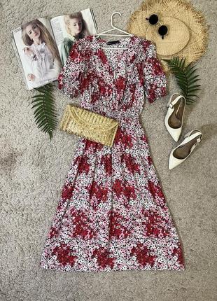 Ніжна натуральна сукня міді у квітковий принт №250