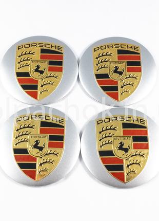 Наклейки для колпачков на диски Porsche серебро (65мм)