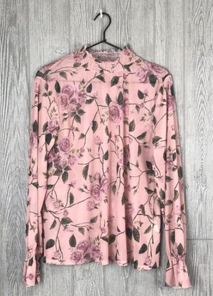 Розовая полупрозрачная блузка, розы, рукава рюши, amisu, цвето...