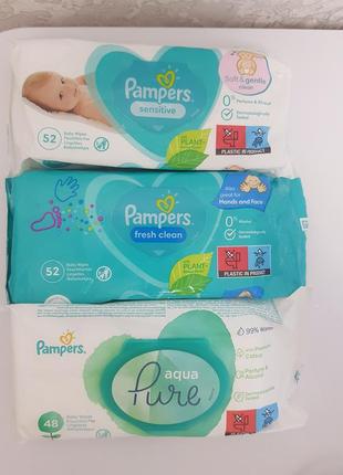 Детские влажные салфетки pampers sensitive,fresh clean, aqua p...