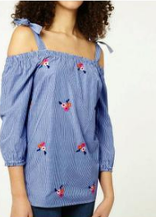Шикарная блуза в полоску с вышивкой цветы хлопок, для беременн...
