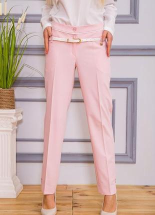 Класичні жіночі штани, рожевого кольору, з поясом